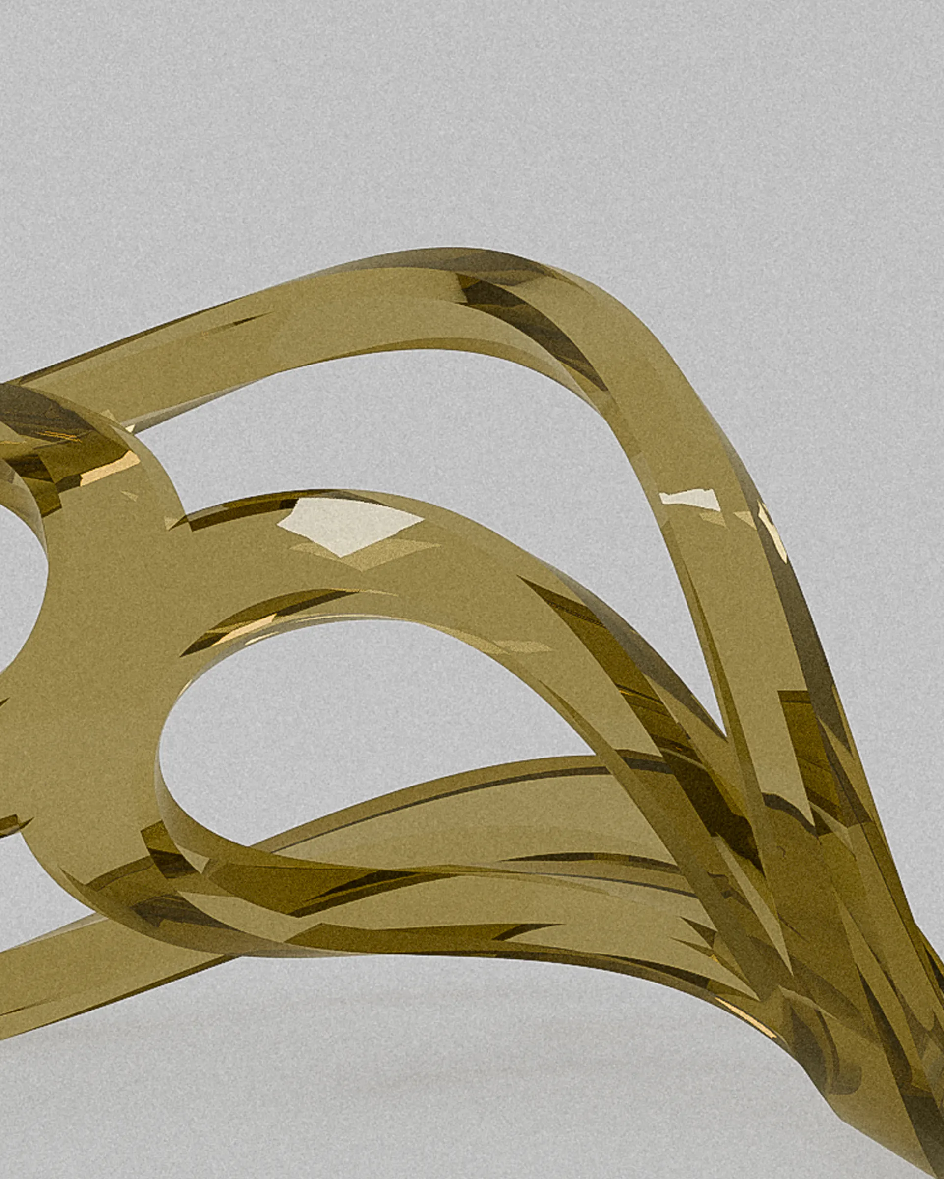 808 acrylic sculptural object – Amber translucent abstract curves close-up | MUÑIZ Miami