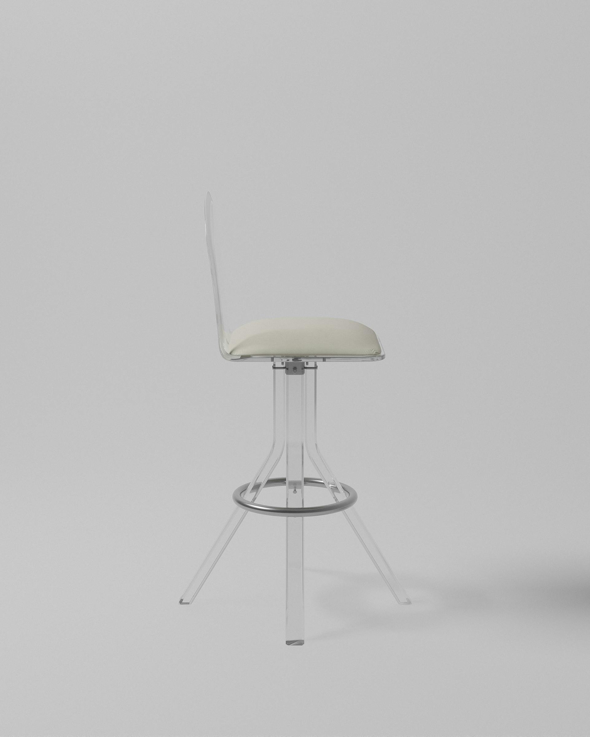 Mushroom acrylic barstool – Clear acrylic barstool, cream seat, side view | MUÑIZ Miami