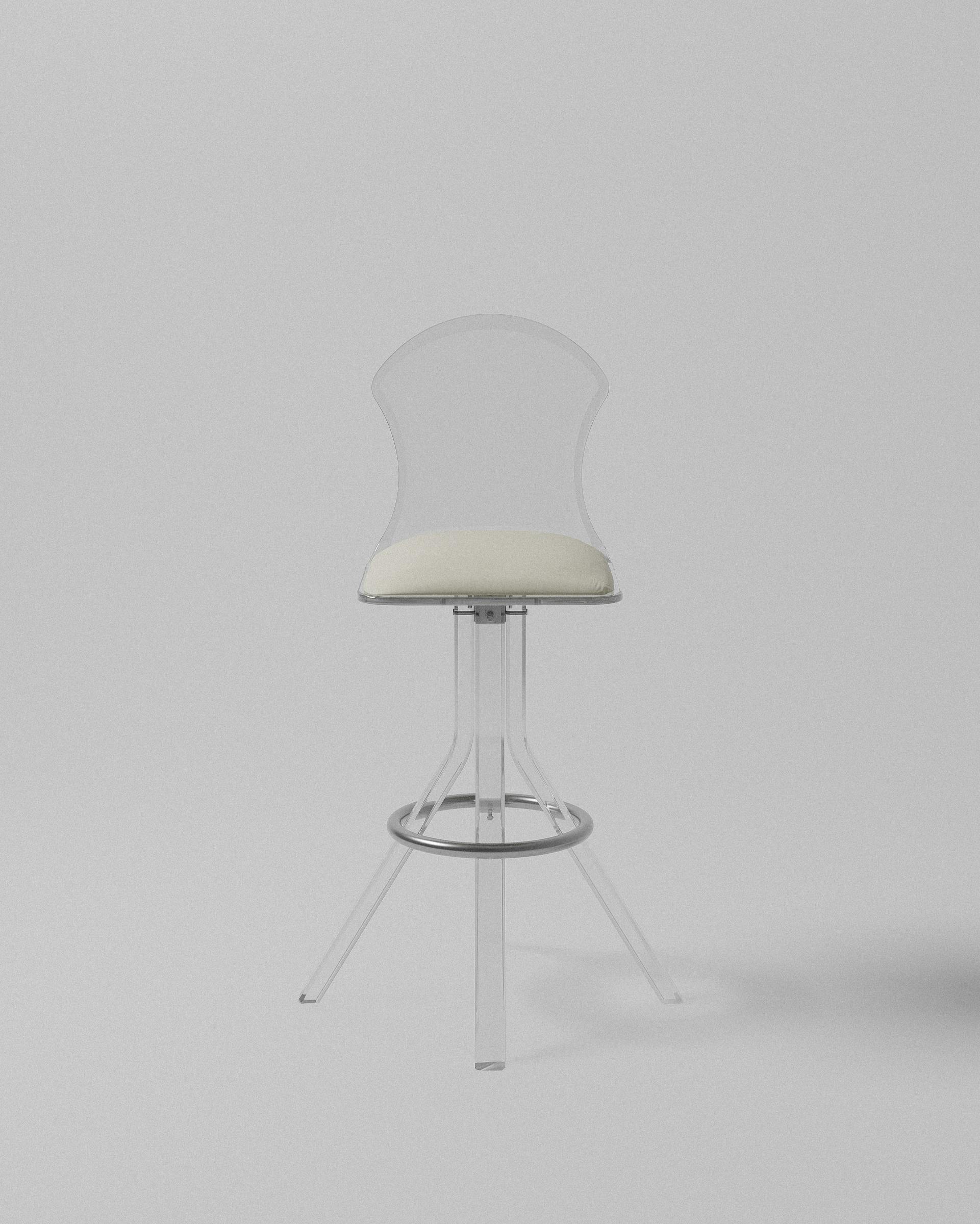 Mushroom acrylic barstool – Clear hourglass acrylic barstool, cream seat, front | MUÑIZ Miami