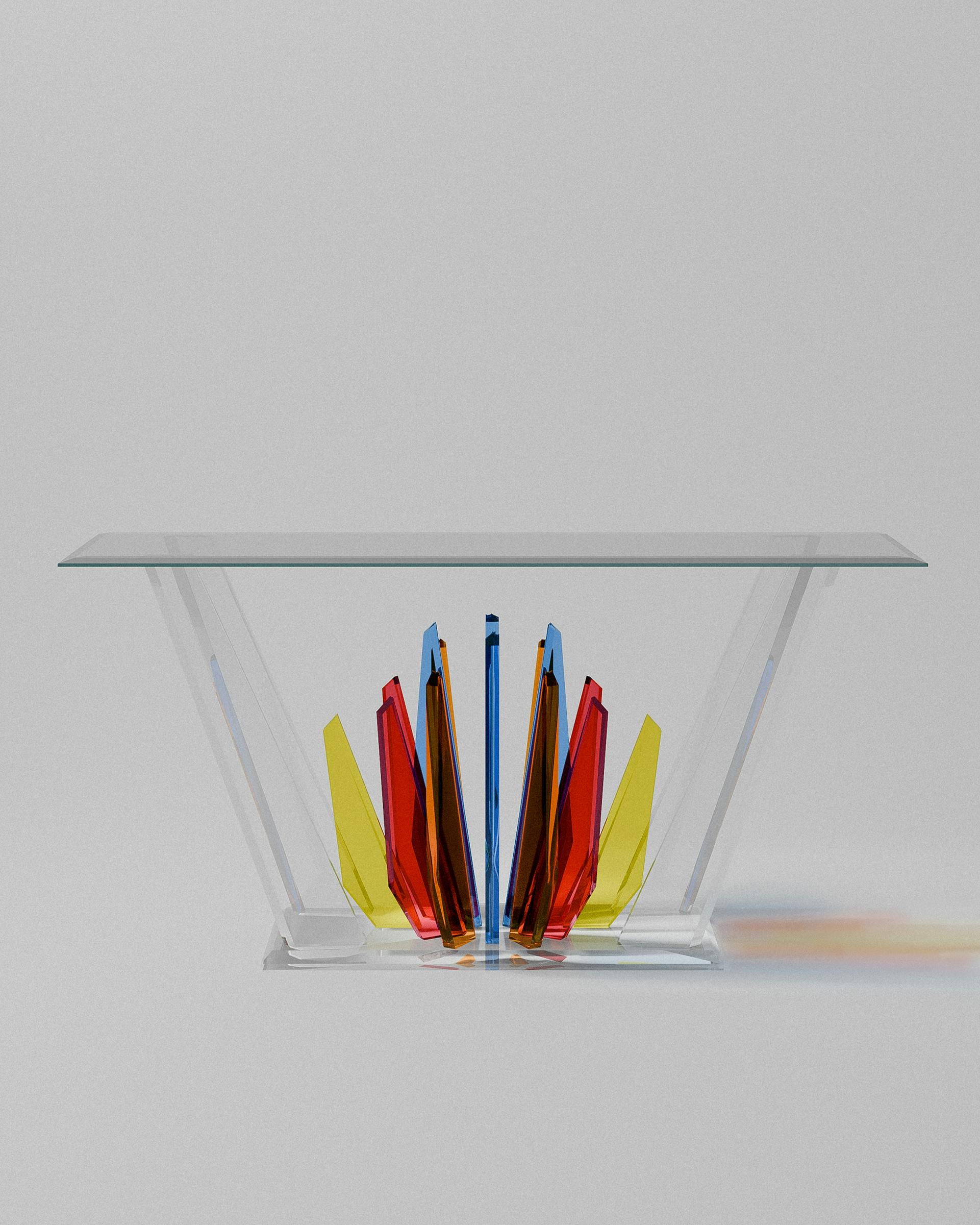 Starburst acrylic console table – Colorful fanned acrylic console table | MUÑIZ Miami