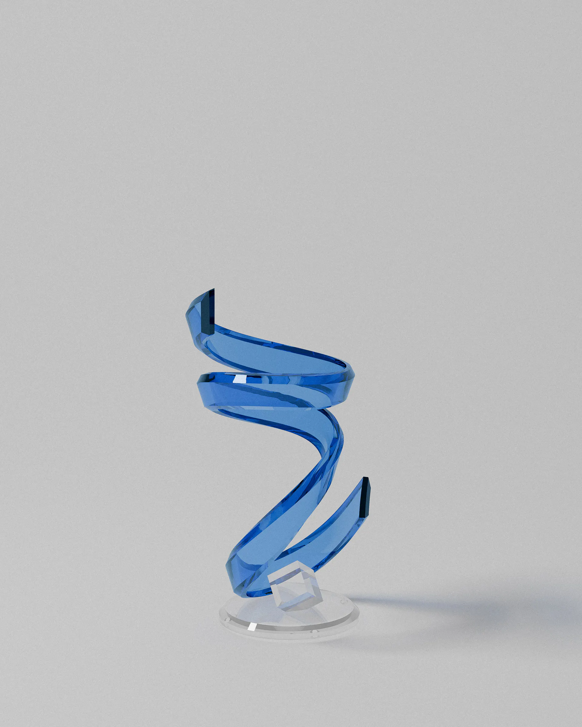 Cyclone acrylic sculptural object – translucent blue twisted acrylic | MUÑIZ Miami