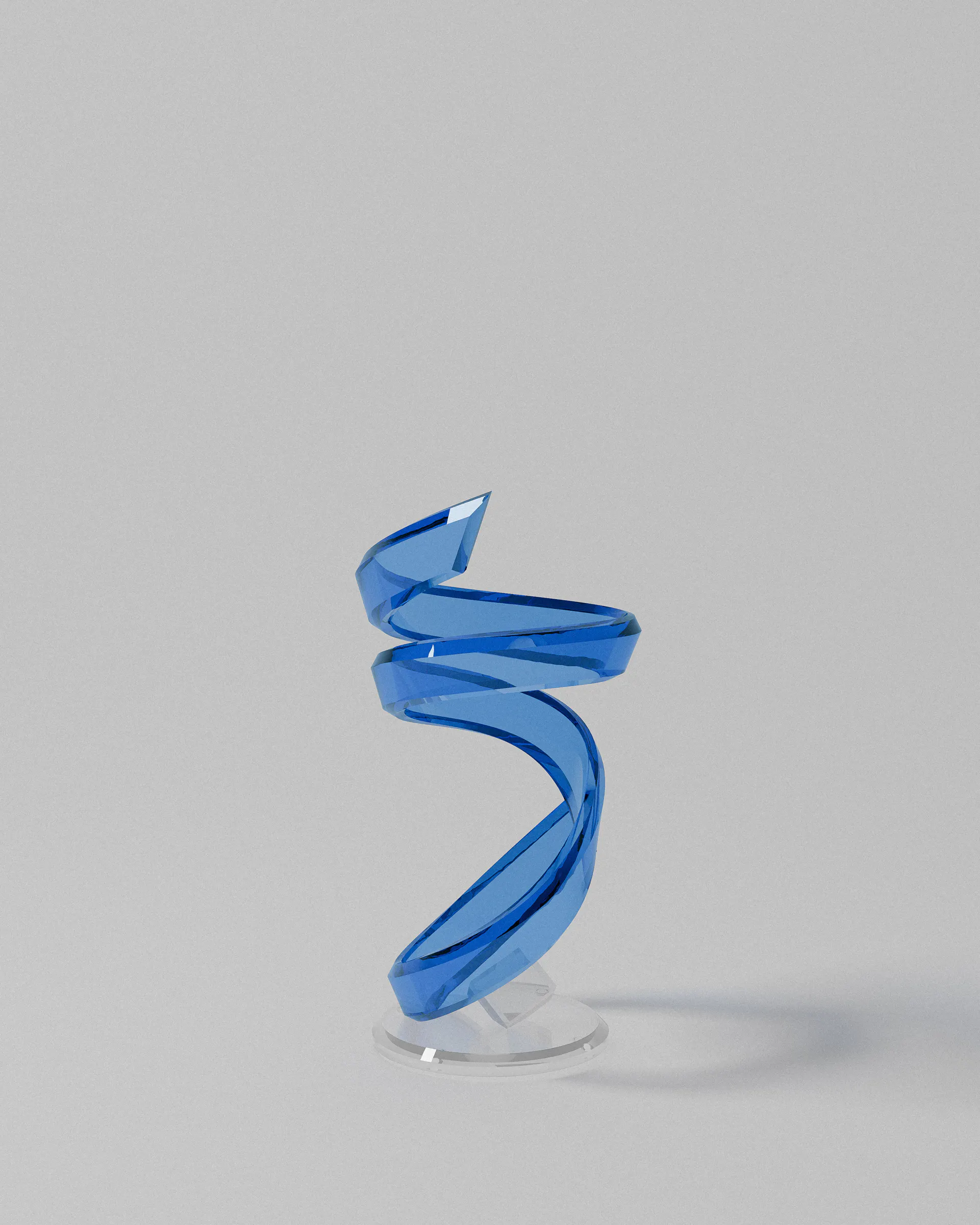 Cyclone acrylic sculptural object – Blue translucent twisted acrylic form | MUÑIZ Miami