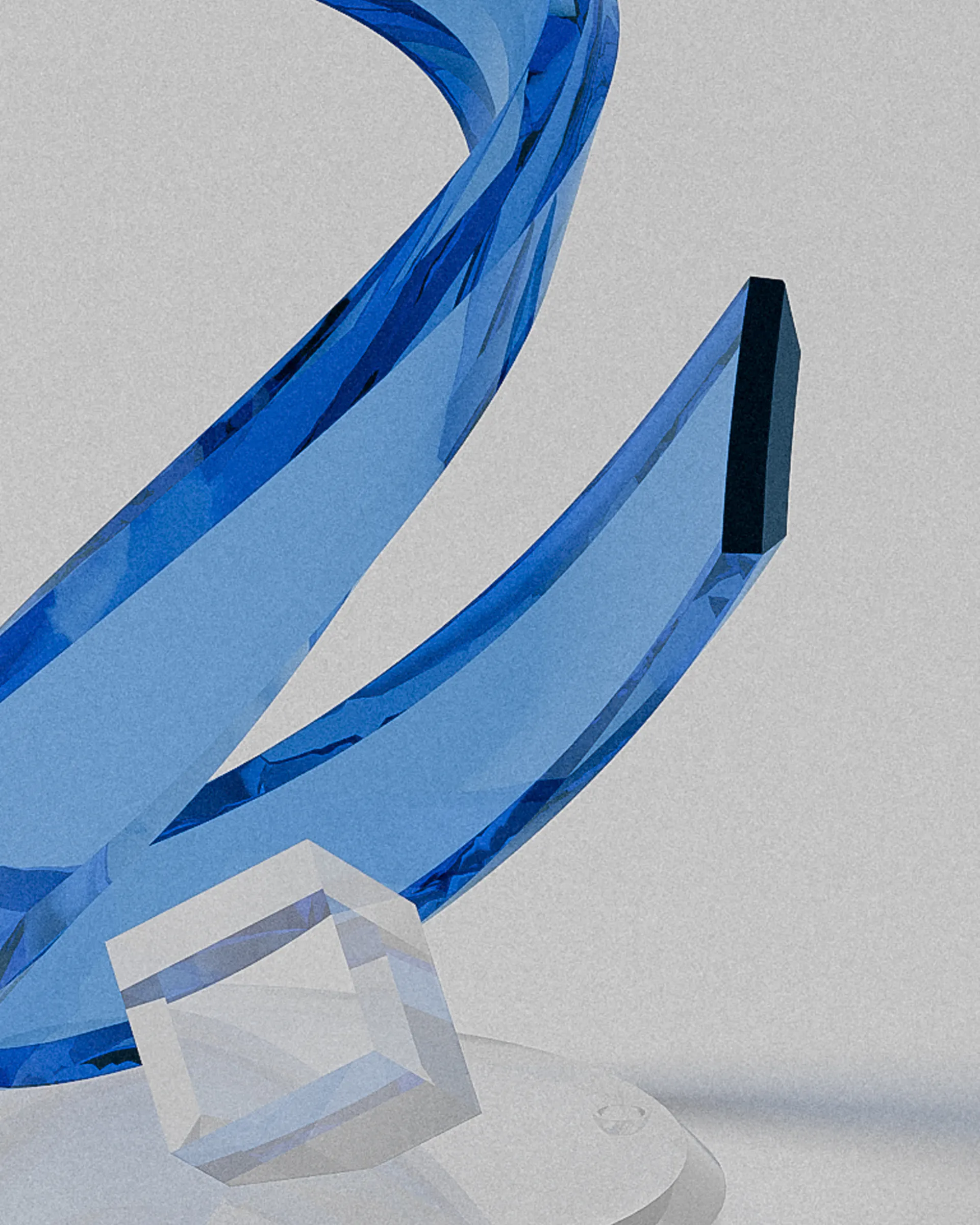 Cyclone acrylic sculptural object – Translucent blue abstract curves | MUÑIZ Miami