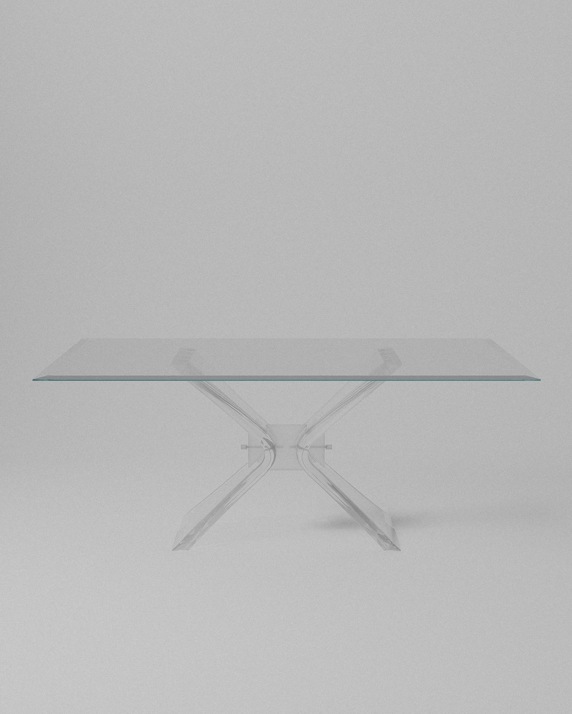 Butterfly acrylic dining table – Clear acrylic table with distinct X-shaped base | MUÑIZ Miami