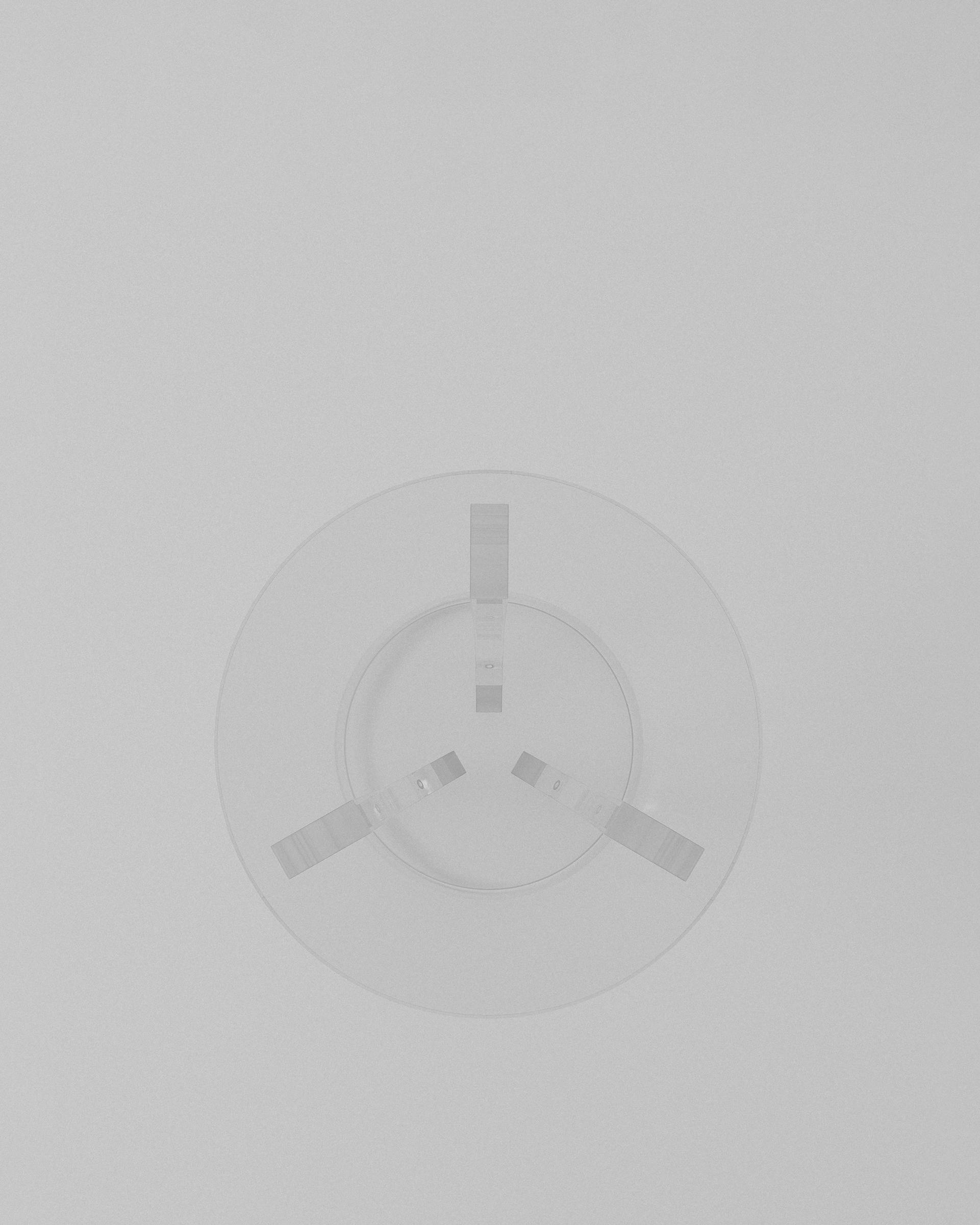 Annie acrylic end table – Translucent acrylic circular tripod base top view | MUÑIZ Miami