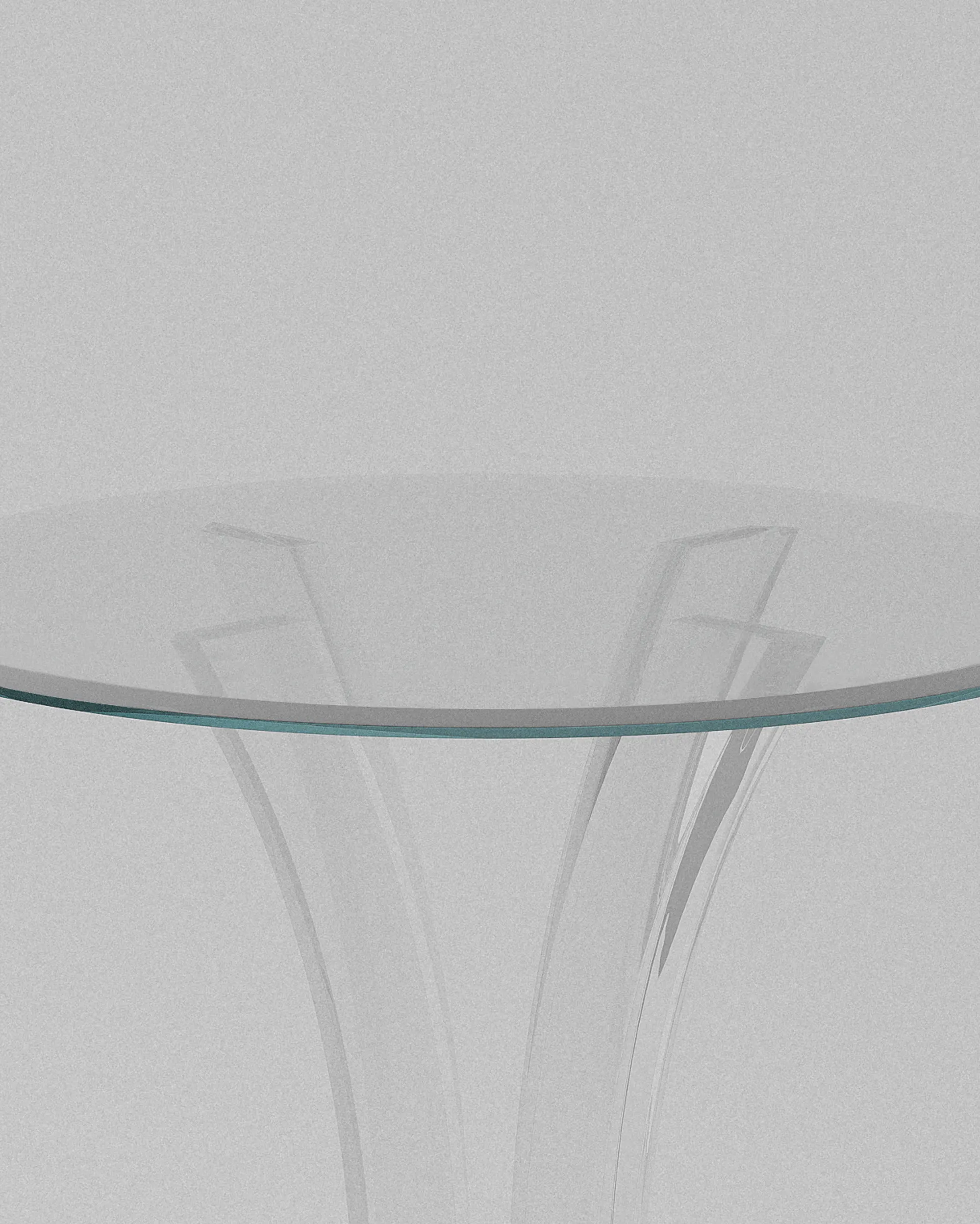 Echo acrylic end table – Clear glass table: round, blue-edged top, curved base. | MUÑIZ Miami