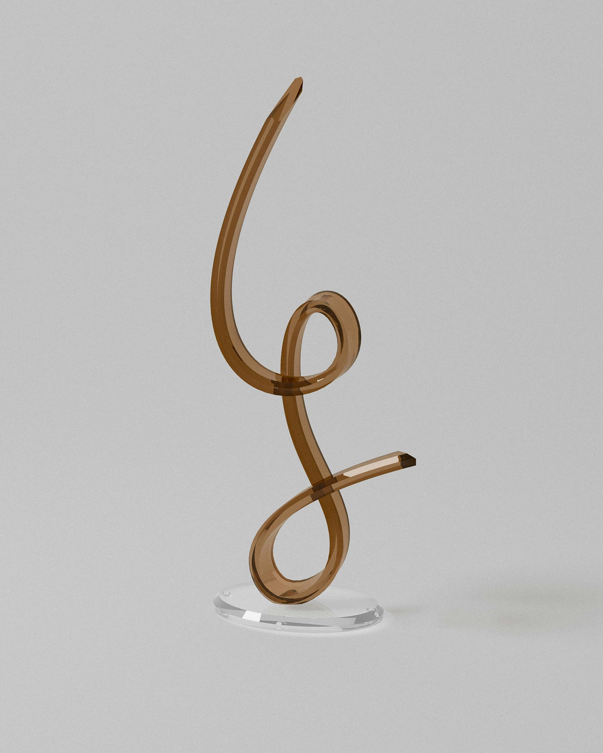 Harmony acrylic sculptural object – Brown acrylic curvy sculpture on clear base | MUÑIZ Miami