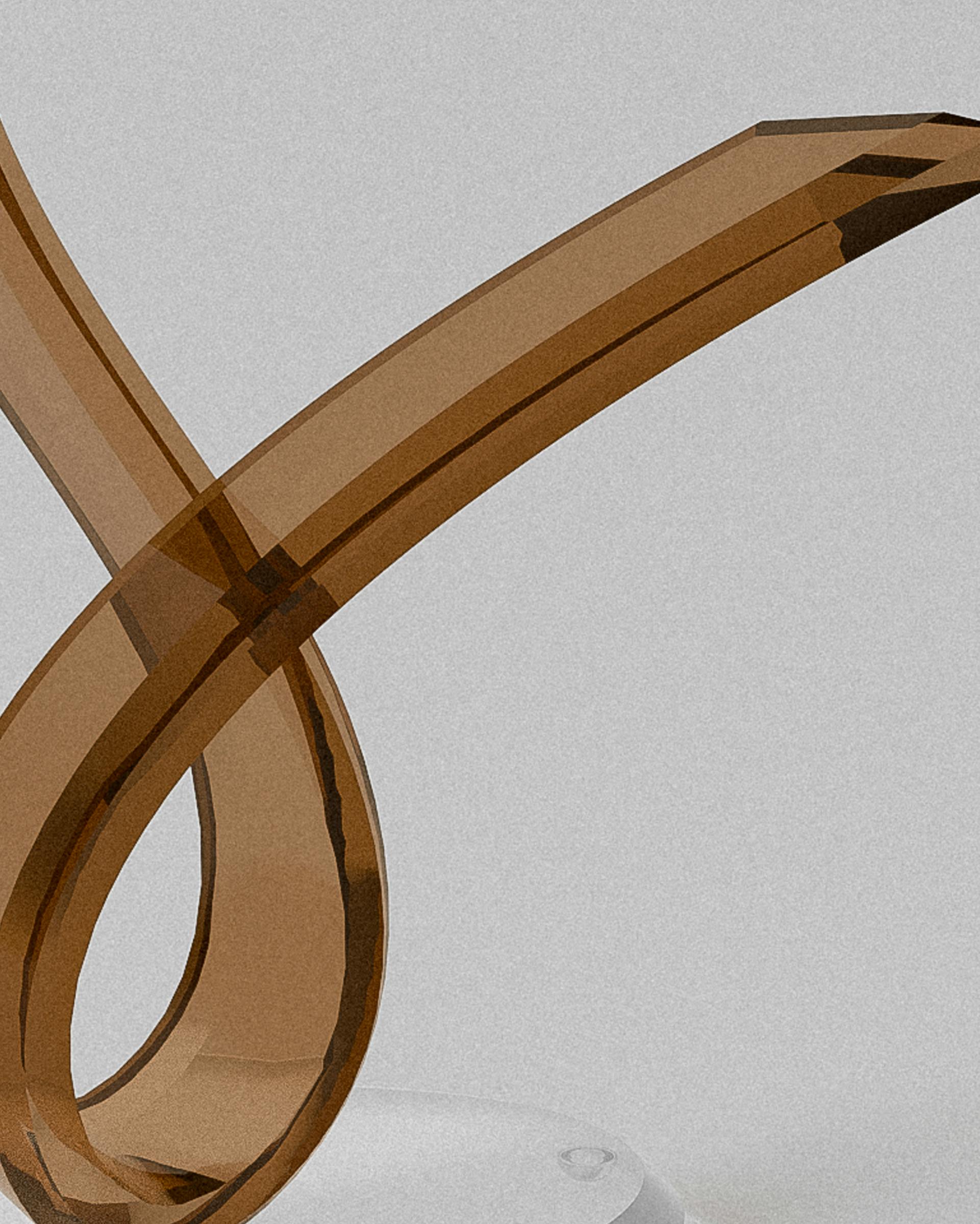 Harmony acrylic sculptural object – Brown translucent ribbon sculpture on grey | MUÑIZ Miami