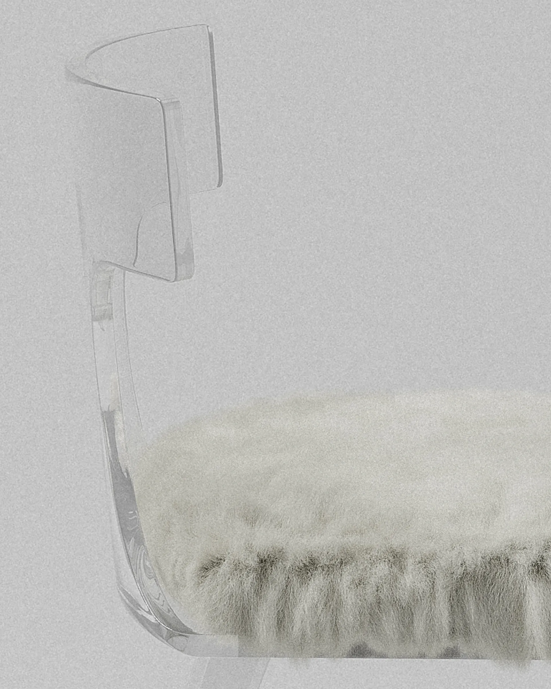 Marilyn acrylic chair – Clear acrylic chair, fluffy white seat, side view | MUÑIZ Miami