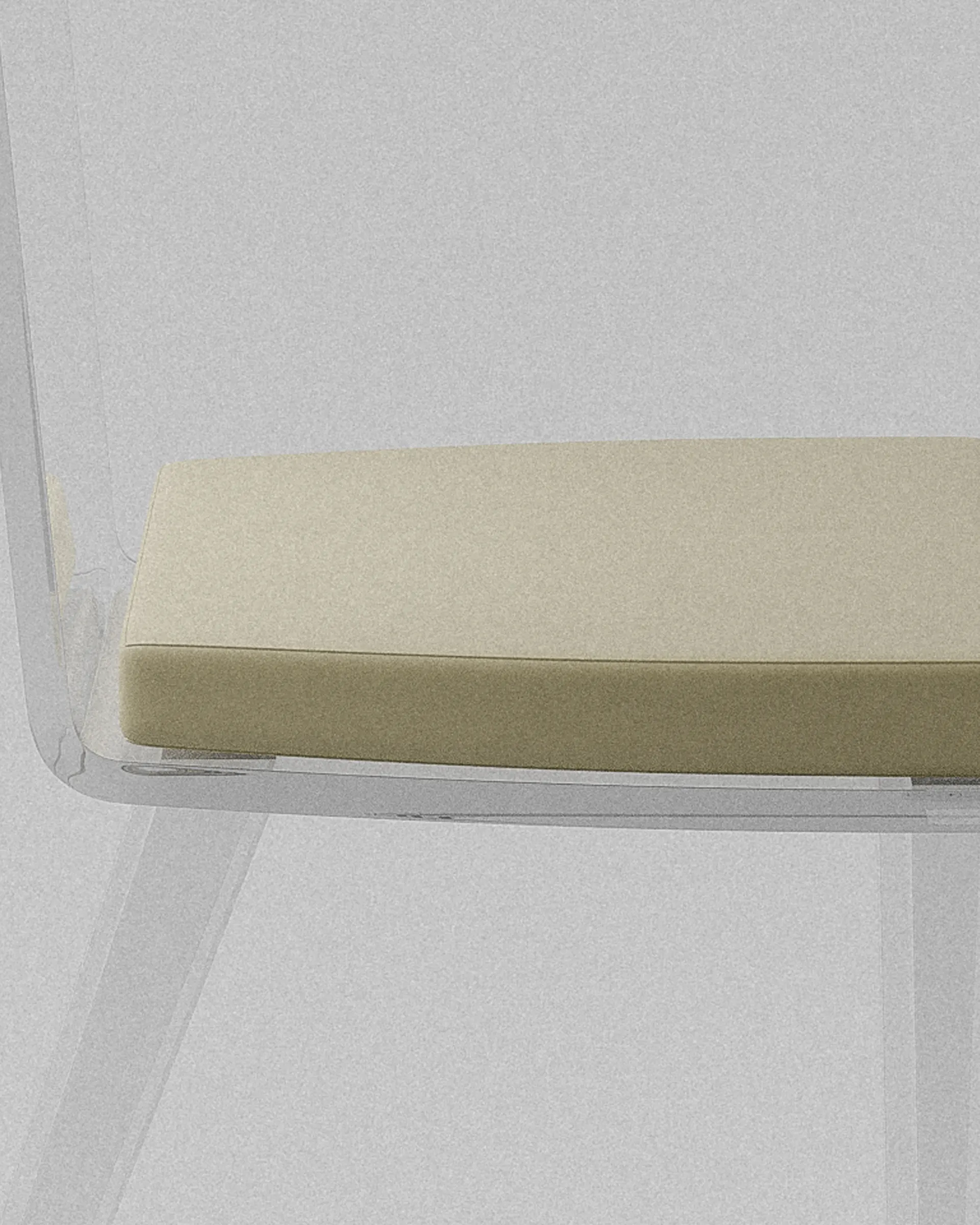 Michelle acrylic chair – Translucent acrylic chair, beige cushion detail | MUÑIZ Miami