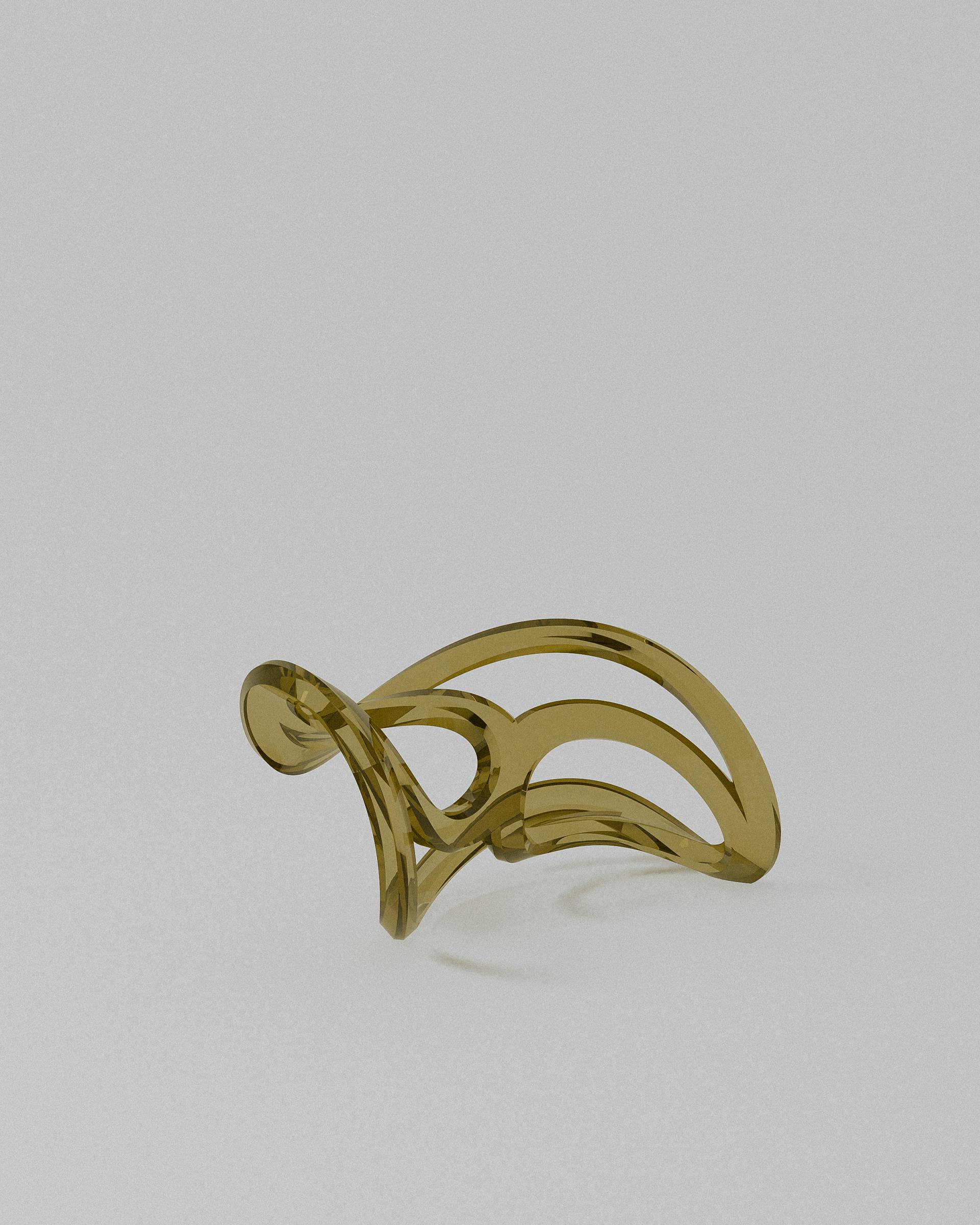 808 acrylic sculptural object – Translucent amber abstract twisted form | MUÑIZ Miami