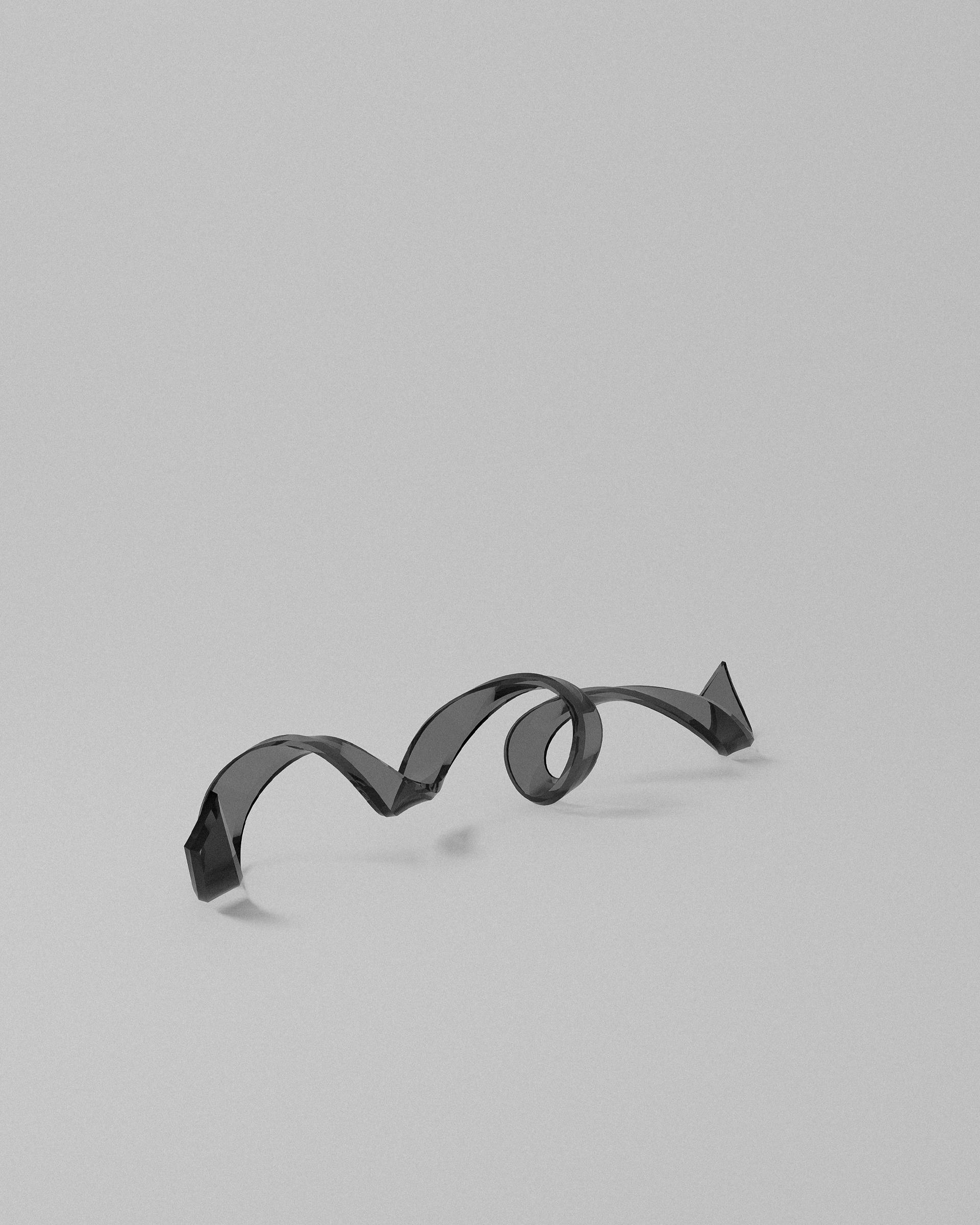 Eclipse Ex acrylic sculptural object – Smoky acrylic twisted ribbon sculpture | MUÑIZ Miami