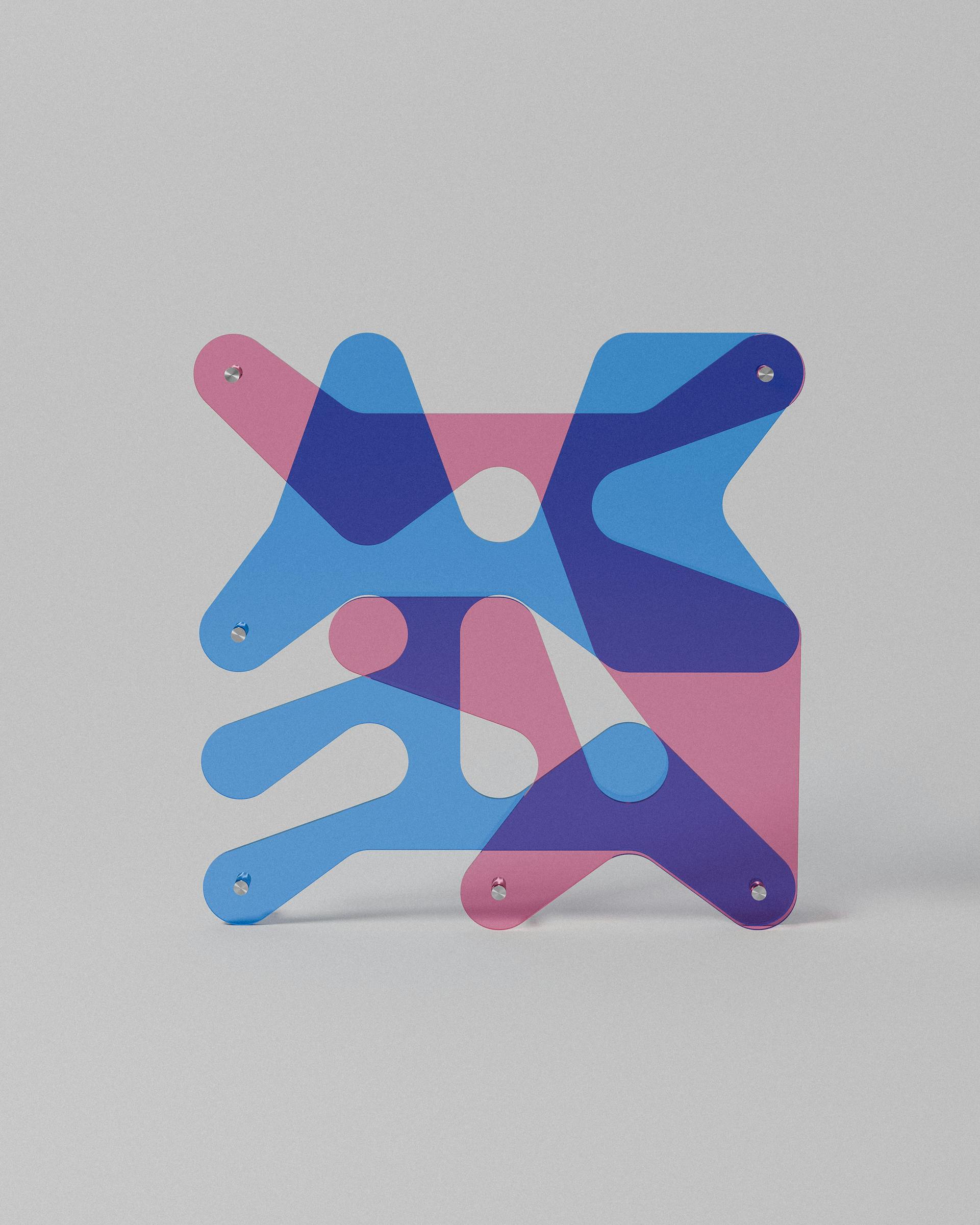 Vice acrylic sculptural object – Acrylic pink blue interlocking abstract sculpture | MUÑIZ Miami
